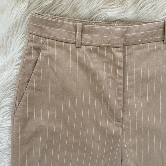 Zara Tan White Pinstripe Medium Waisted Mid Rise Wide Leg Pants Trousers - Picture 5 of 13